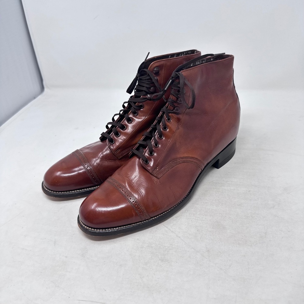 Florsheim Lace Up Boots Brown 9 D Vintage Leather Cap Toe Heritage Classic